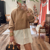 Soho Girly Mini Sweater Dress - Tan