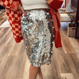 Silver Hearts Sequin Midi Skirt