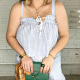 Blue Gingham Front Tie Tank Top