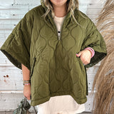 Olive You Quarter Zip Quilted Poncho Vest