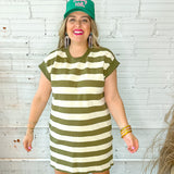 Step Out Striped Tank Dress - Olive