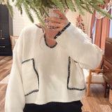 High Key Contrast Stitch Sweater - Ivory