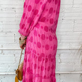 Pink Circles Collared Midi Dress