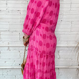 Pink Circles Collared Midi Dress