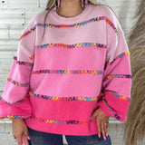 Rainbow Bright Striped Stitches Sweater