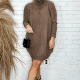 Mock Neck Mocha Pocket Sweater Dress