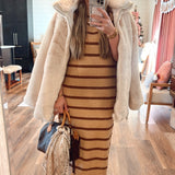 Jersey Girl Knit Dress - Tan + Brown