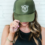 Army Green Cowboy Smiley Trucker