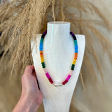 Rainbow + Pearl Gemstone Necklace