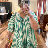 Skip Around Romper - Green Stripes