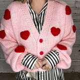 Puff Heart Chunky Cardigan - Pink