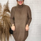 Mock Neck Mocha Pocket Sweater Dress