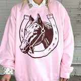 Lucky You Horseshoe Crewneck - Pink