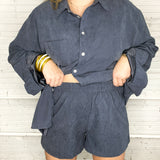 Sophisticated Soft Button Down Set - Midnight Navy