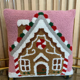 Gingerbread House With Candycane Hook Pillow