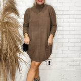 Mock Neck Mocha Pocket Sweater Dress