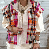 Mixed Media Plaid Shorty Vest