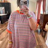 Oversized Striped Tee - Coral