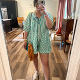 Skip Around Romper - Green Stripes