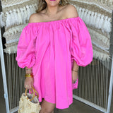 Bold Pink Off The Shoulder Mini Dress