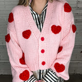 Puff Heart Chunky Cardigan - Pink