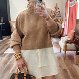 Soho Girly Mini Sweater Dress - Tan