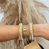 Gold Chunky Stretch Bracelet - Ribbed Gold Dipped