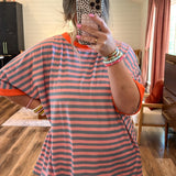 Oversized Striped Tee - Coral