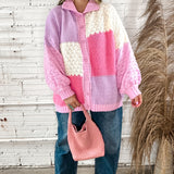 Dandy Pink Colorblock Cardigan Sweater