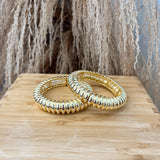 Gold Chunky Stretch Bracelet - Ribbed Gold Dipped