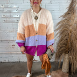 Crazy For You Color Block Cardigan - Magenta