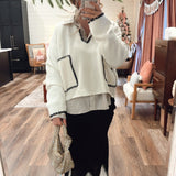 High Key Contrast Stitch Sweater - Ivory