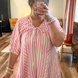 Skip Around Romper - Pink Stripes