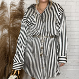 City Streets Black Striped Button Down Dress