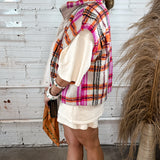 Mixed Media Plaid Shorty Vest