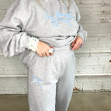 Blue Embroidered Bow Sweatpants