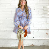 Polo Striped Button Down Mini Dress - Blue