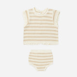 Scallop Knit Baby Set - Sand Stripe