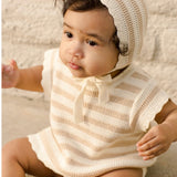 Scallop Knit Baby Set - Sand Stripe