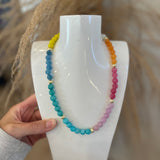 Rainbow Block + Gold Beaded Necklace