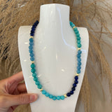 Turquoise Block + Gold Beaded Necklace