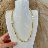 Triple Pearl + Gold Beaded Necklace