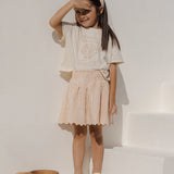 Smocked V Mini Skirt - Grapefruit Stripe