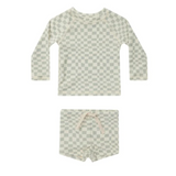 Rash Guard Boy Set- Seafoam Check