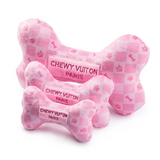 Pink Checker Chewy Vuiton Bone Dog Toy - Small