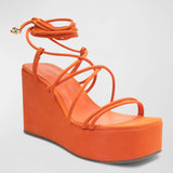 Magdalena Square Toe Strappy Wedge Heel Platform Sandals- Flame Orange