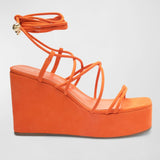 Magdalena Square Toe Strappy Wedge Heel Platform Sandals- Flame Orange